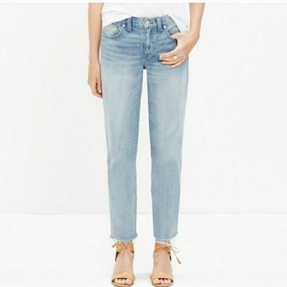 Madewell Boyjean in Coltrane Wash raw hem jeans 25